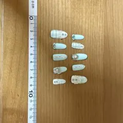 現品のみ販売 ネイルチップ 長め ロングネイル 水色 ブルー パール チェック