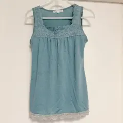 grove レース付きタンクトップ 【L】古着 インナー 青緑色 シンプル