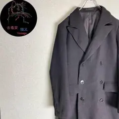 M　ウールコート　ポロコート　黒　ワントーン　ウール混　ダブルボタン