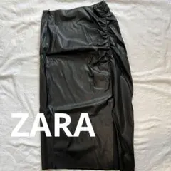 【ZARA】ブラックフェイクレザータイトスカート　スリット　L