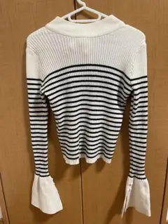 GRL ボーダー柄　バックリボンフレアスリーブニットトップス [k9205d]