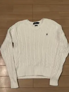 定番ラルフローレン ホワイトセーター　ニットケーブル M