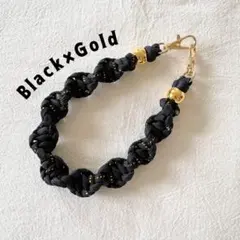 スマホストラップ　パラコード （ブラック ×ゴールド）