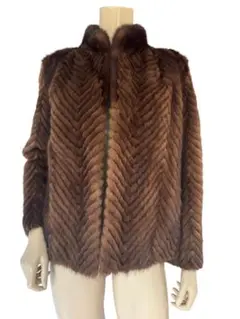 美品ムーンバット★ミンクコートジャケット★ブラウン ヘリンボーン★毛皮コート9号
