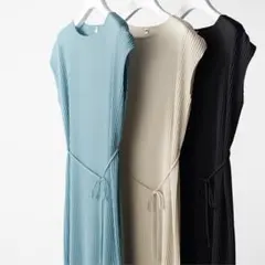 リブ編みノースリーブロングワンピース