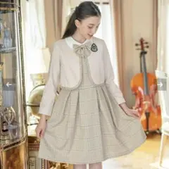 ベージュチェック セットアップ卒業式 大きめサイズ