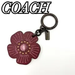 COACH Tea Rose Leather Charm Keychain