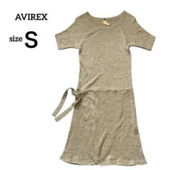 AVIREX 麻　リネン混　ニット　ワンピース 半袖 リボン　ミリタリー　透け感