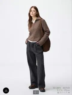 GU デニムタックトラウザー ダークグレー M