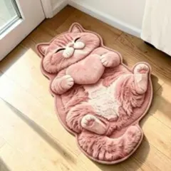 【新品】猫 デザインマット へそ天 ネコラグ ねこマルチマット ピンク