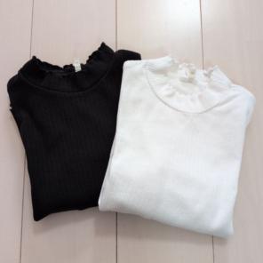 GU リブ編みフリルネック長袖カットソー2色セット　140cm