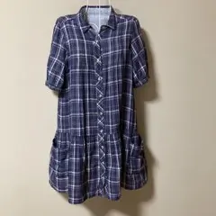 リバーシブルで可愛い！チェック＆花柄　チュニックワンピース　レディースMサイズ