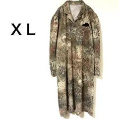 レトロ古着 ロングワンピース ペイズリー柄 総柄 くすみカラー 襟付き 長袖