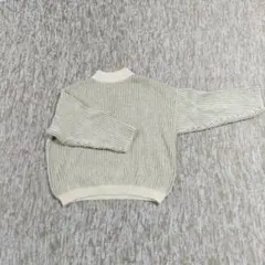 レディース　アイボリーと緑のストライプニットセーター　サイズＬ