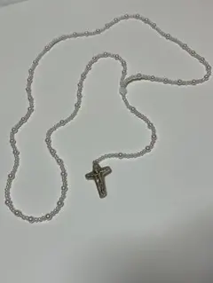 アンティーク調 パール ロザリオ ネックレス 十字架 クロス モチーフ