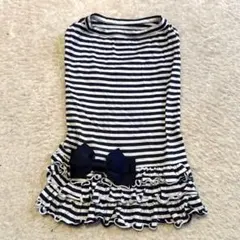ストライプフリル犬服（ネイビー/ホワイト）S