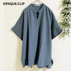 オペーククリップ ブラウス シャツ M 青 半袖　軽やか　シンプル　通勤　着回し