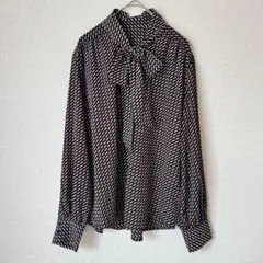 【極美品】RagOut ラグアウト リボン ボウタイブラウス ネイビー 総柄 M