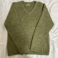 古着 Vintage Meister Knit ウールニット Vネック 緑　M