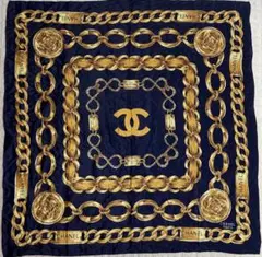 M*i様 CHANEL vintage シルクスカーフ ネイビー ゴールド チェ
