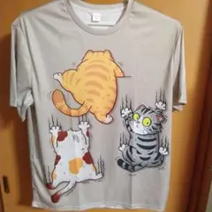 猫イラスト Tシャツ グレー　ジャパンサイズXXXXL 速乾素材　A -31