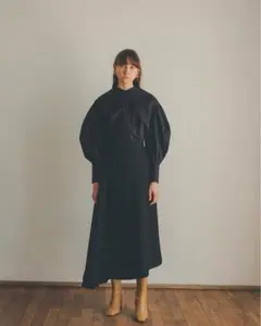 CLANEクラネ 同型ビッグカラーパフトップスブラウス黒