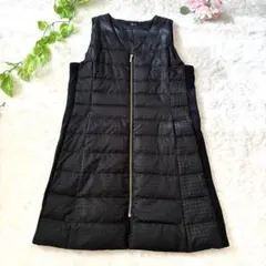 Ranan ダウンベスト ロングベスト　黒 軽量 ノーカラー 防寒　XLサイズ