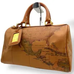 良品 プリマクラッセ ハンドバッグ 腕掛け PVC レザー ブラウン 世界地図柄