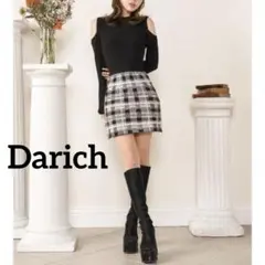 상태좋음 Darich ツイード チェック 니트 원피스 F 肩出し