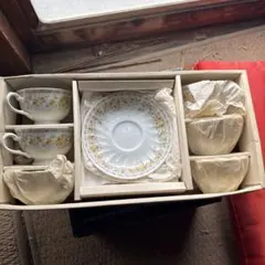 花柄ティーカップセット（2個+ソーサー1個+ボウル4個）アンティーク