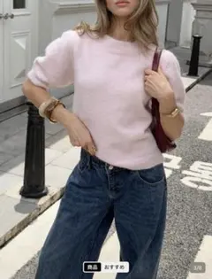 【SHEIN】パフスリーブ 半袖 ニット ピンク XSサイズのサムネイル