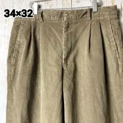 34 2タック ワイド テーパード コーデュロイ パンツ ベージュ アメリカ古着