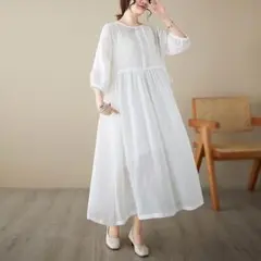 綺麗め 中袖 エレガントワンピース 刺繍 丸襟 柔らかくて 着痩せ 優しい