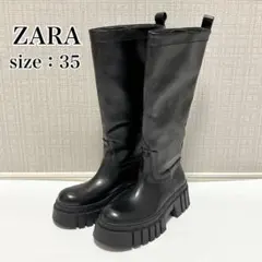 新品タグ付✨ZARA トラックソールロングブーツ　厚底　プラットフォーム　35黒
