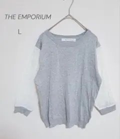 THE EMPORIUM◇薄手ニット 異素材 花柄 刺繍 シアー Lサイズ