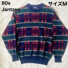 【美品】 80s Jantzen ネイティブ柄 総柄ウールニット M