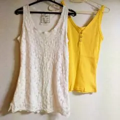 タンクトップ　白レース　黄色　イエロー