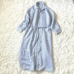 ZARA ザラ ストライプシャツワンピース レディース （S ）水色系 ロング丈のサムネイル