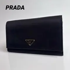 極美品 PRADA プラダ 長財布 ナイロン サフィアーノレザー 黒 三角ロゴ