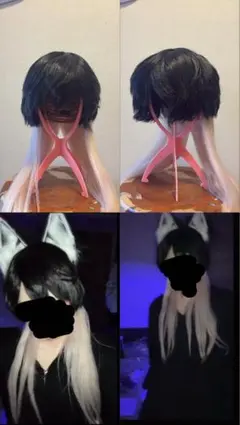 コスプレ ウィッグ セット済 創作 黒ウィッグ ピンクウィッグ