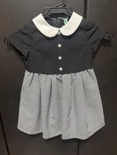 白襟 ブラック ギンガムチェック 半袖 ワンピース