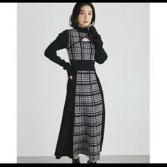 rienda 2WAYロングスリーブ千鳥柄フレアニットワンピース