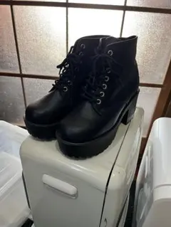 厚底レースアップブーツ ブラック