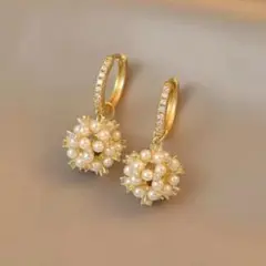 ピアス 大ぶり 揺れる パール ブライダル 結婚式 お呼ばれ ゴールド ホワイト