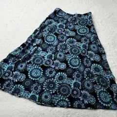 クロフトアンドバロー　ボタニカル柄ロングスカート　花柄　総柄　個性的　8　青　黒