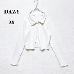 シーイン ショート丈 リブ ニット カーディガン M 白 長袖 前開き 襟付き