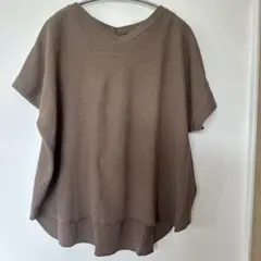 ワッフル素材 Vネック 半袖Tシャツ ブラウンのサムネイル