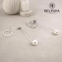 メタルリング＆パールロングピアス 2セット