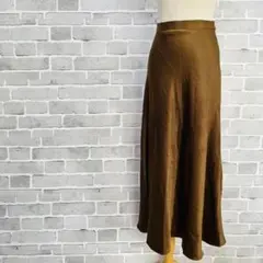 ロングスカート フレア 茶色 ブラウン マキシ丈 ウエストゴム 春 秋 B523