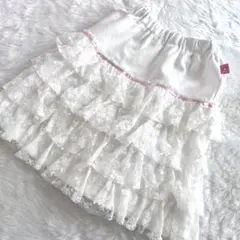 メゾピアノ 130 レースフリルスカート 白 ピンクリボン 平成レトロ